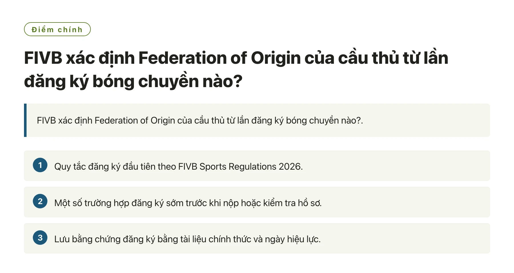 FIVB xác định Federation of Origin của cầu thủ từ lần đăng ký bóng chuyền nào?——全文要点速览
